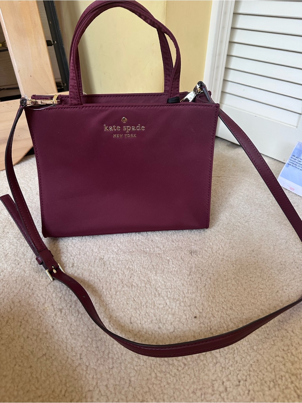 Kate Spade Burgundy Nylon Crossbody Tote